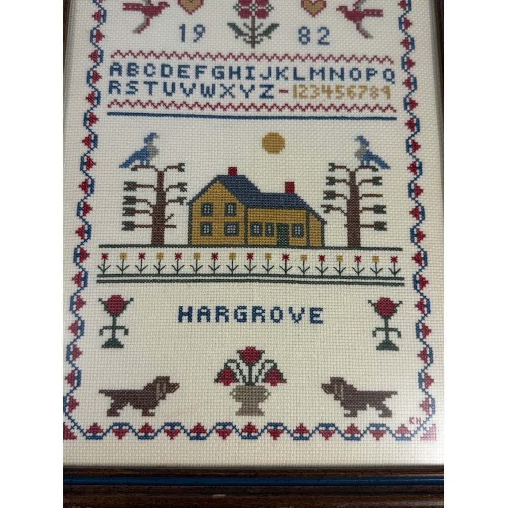 Framed Art Cross Stitch Embroidery Sampler Vintage ABC Alphabet Finished 1980s - Picture 7 of 12